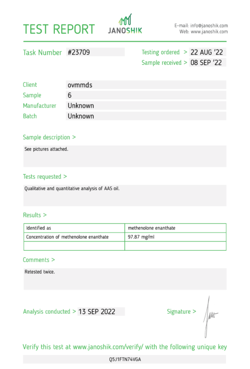 Methenolone Enanthate 100mg (client test)